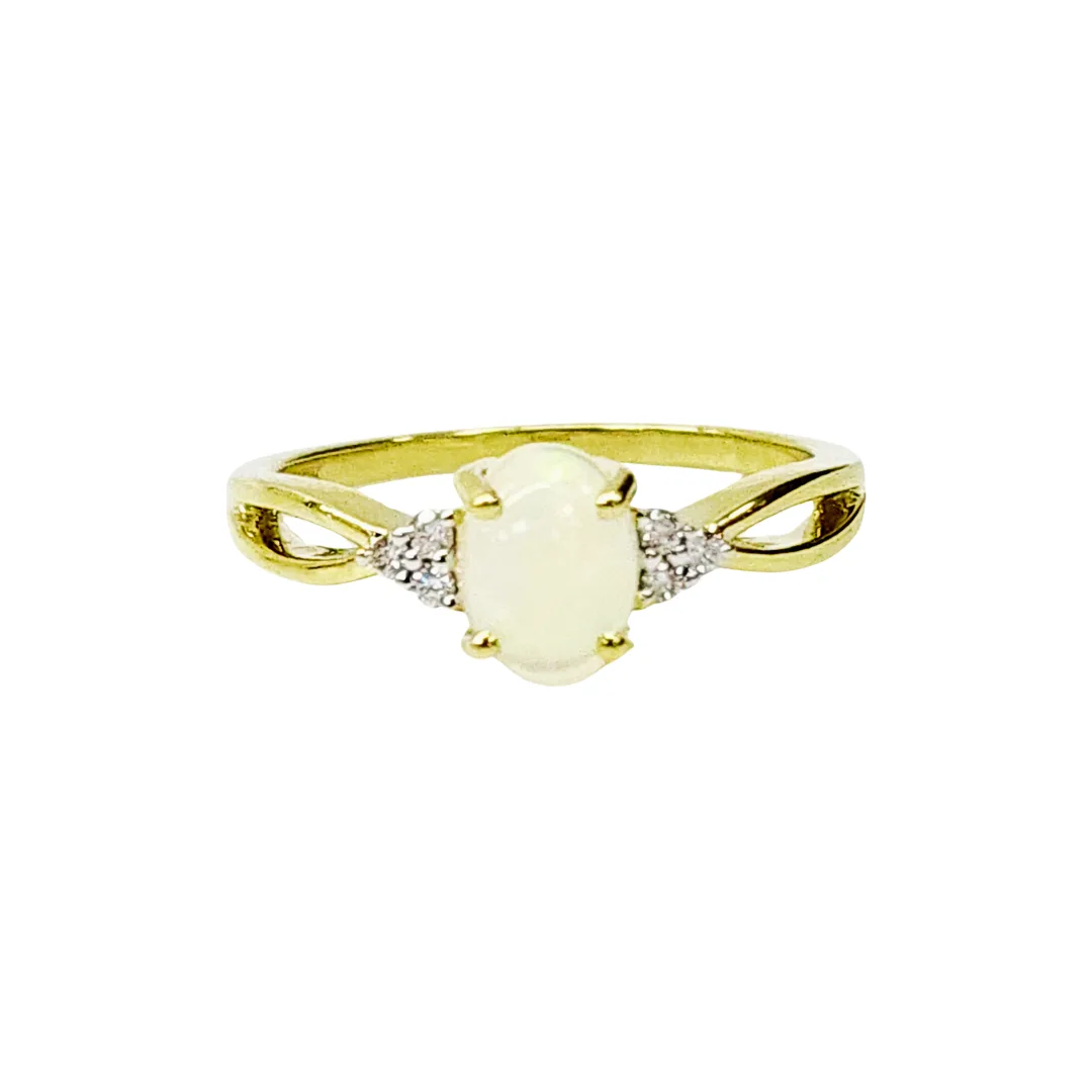 10ct Yellow Gold 0.65ct White Opal with Diamond Setting Ring