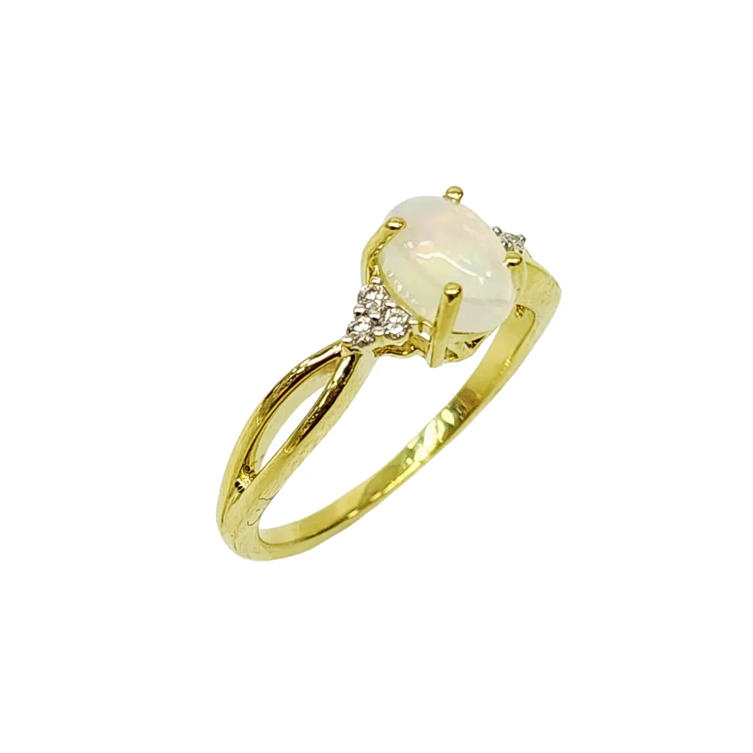 10ct Yellow Gold 0.65ct White Opal with Diamond Setting Ring