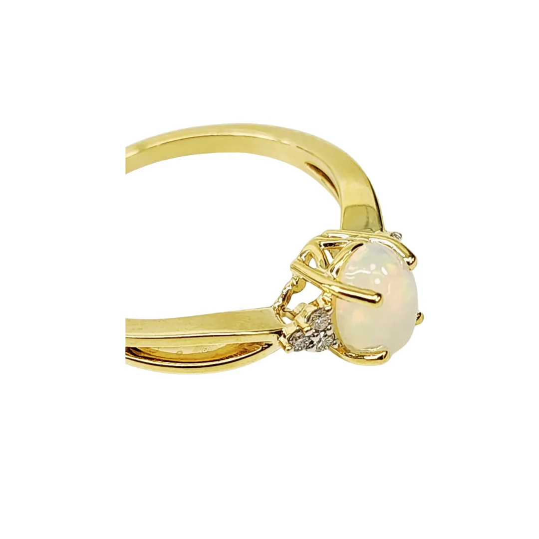 10ct Yellow Gold 0.65ct White Opal with Diamond Setting Ring