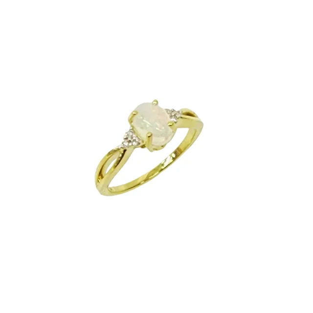 10ct Yellow Gold 0.65ct White Opal with Diamond Setting Ring