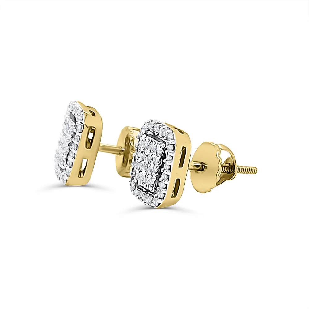 10ct Yellow Gold 1/4ct Radiant Cluster Setting Halo Diamond Stud Earrings