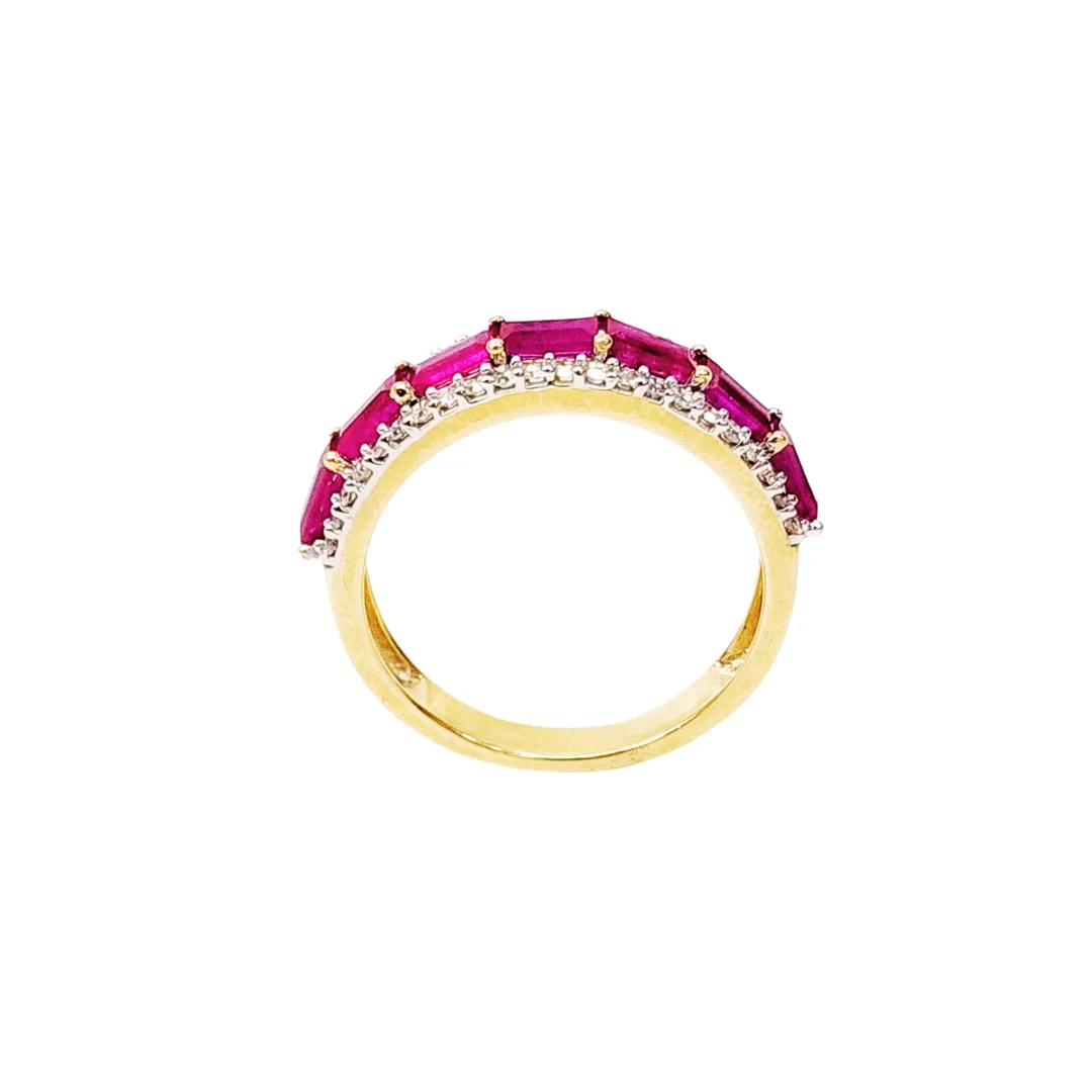 10ct Yellow Gold Baguette Ruby & Diamond Wedding / Dress Ring - SKR39229RD