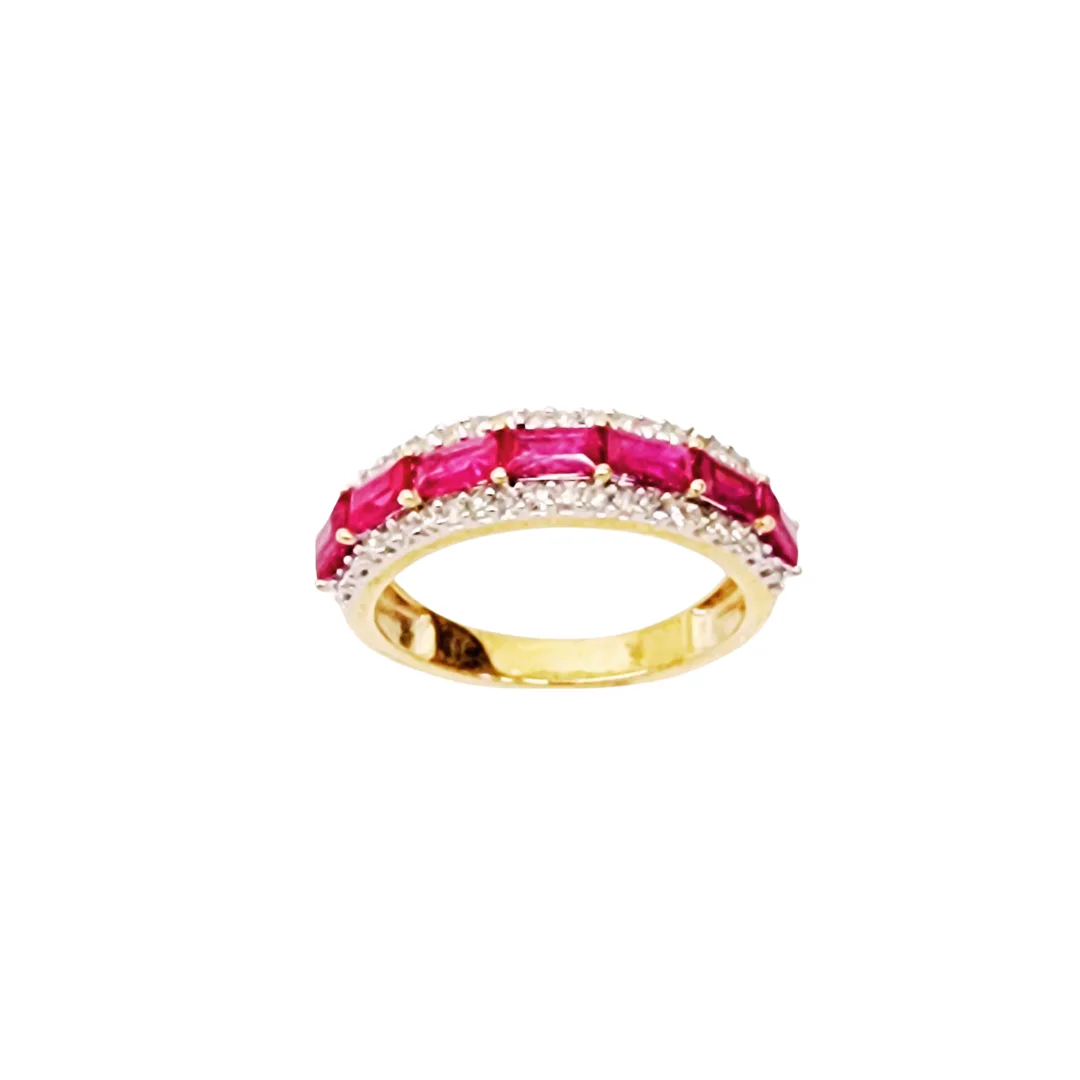 10ct Yellow Gold Baguette Ruby & Diamond Wedding / Dress Ring - SKR39229RD