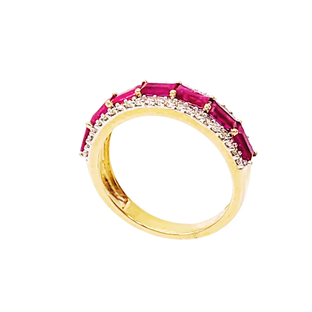 10ct Yellow Gold Baguette Ruby & Diamond Wedding / Dress Ring - SKR39229RD