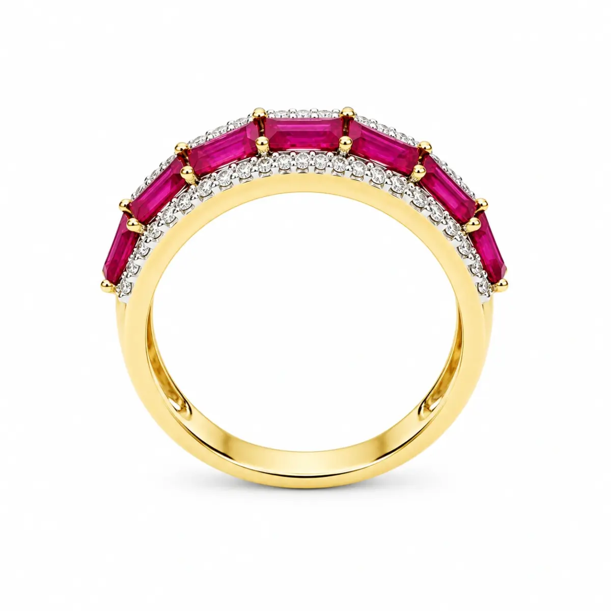 10ct Yellow Gold Baguette Ruby & Diamond Wedding / Dress Ring - SKR39229RD