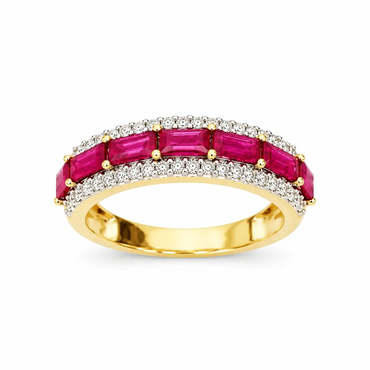 10ct Yellow Gold Baguette Ruby & Diamond Wedding / Dress Ring - SKR39229RD