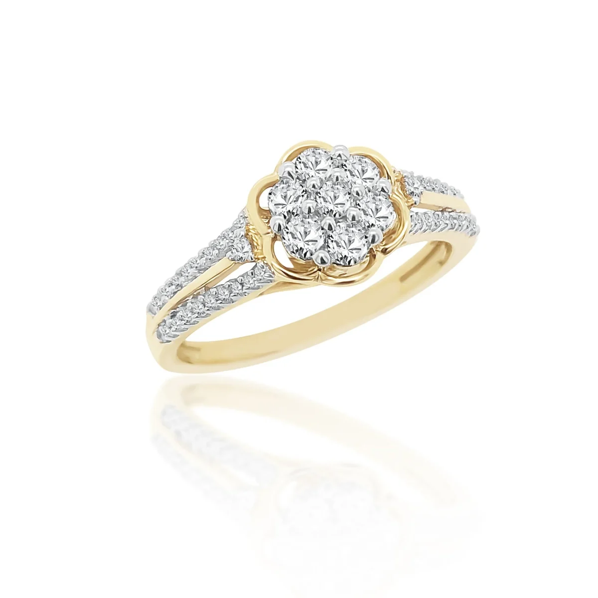 10ct Yellow Gold Diamond Cluster Ring with Shoulder Diamonds 0.50ct TW of Diamonds - SKR30604