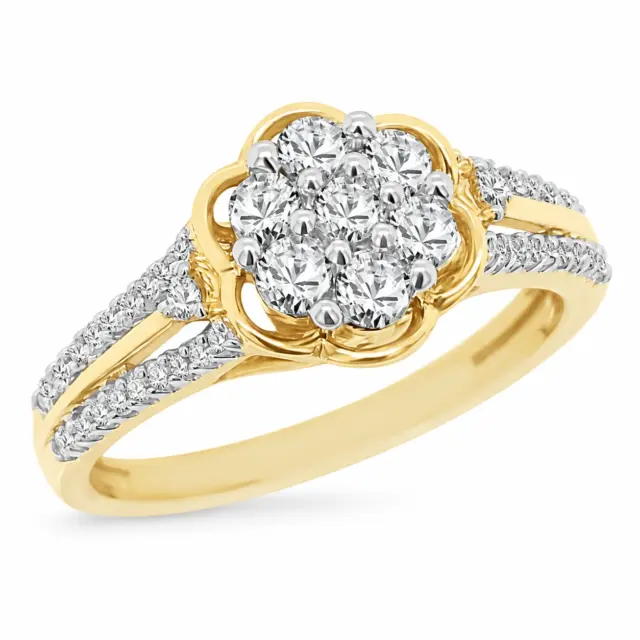10ct Yellow Gold Diamond Cluster Ring with Shoulder Diamonds 0.50ct TW of Diamonds - SKR30604