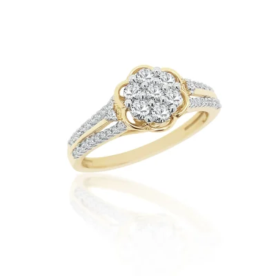 10ct Yellow Gold Diamond Cluster Ring with Shoulder Diamonds 0.50ct TW of Diamonds - SKR30604