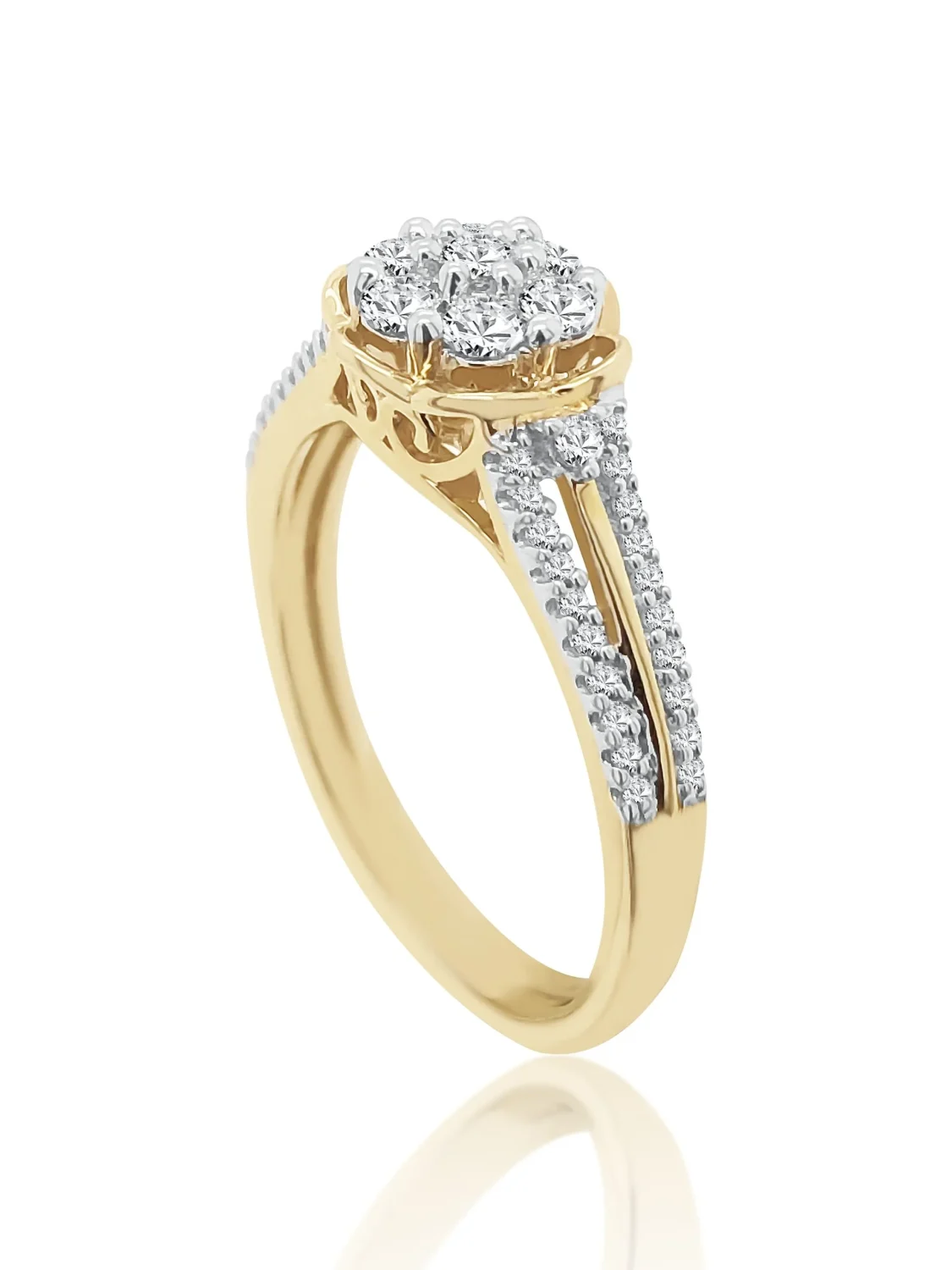 10ct Yellow Gold Diamond Cluster Ring with Shoulder Diamonds 0.50ct TW of Diamonds - SKR30604