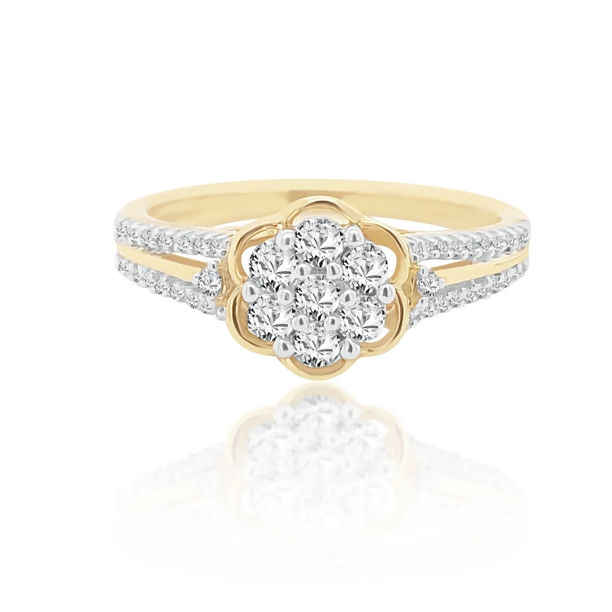 10ct Yellow Gold Diamond Cluster Ring with Shoulder Diamonds 0.50ct TW of Diamonds - SKR30604