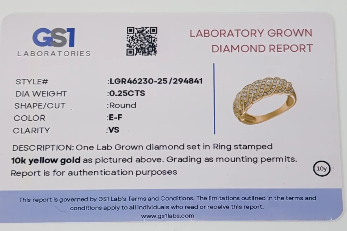 10ct Yellow Gold Diamond Twist Band Ring – 0.25ct Lab Grown Diamonds (EF/VS) - LGR46230