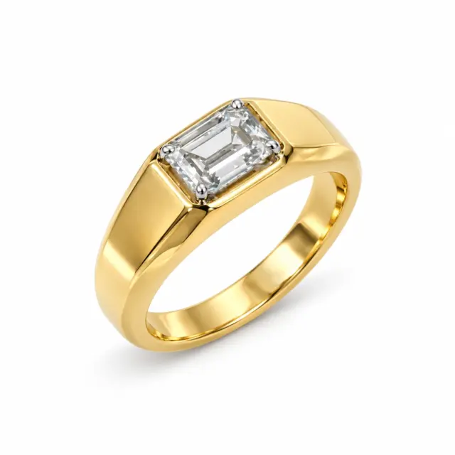 10ct Yellow Gold Gents Ring with 1.00ct Emerald Cut Lab-Grown Diamond – E/F VS | Classic Claw Set - LGR46784
