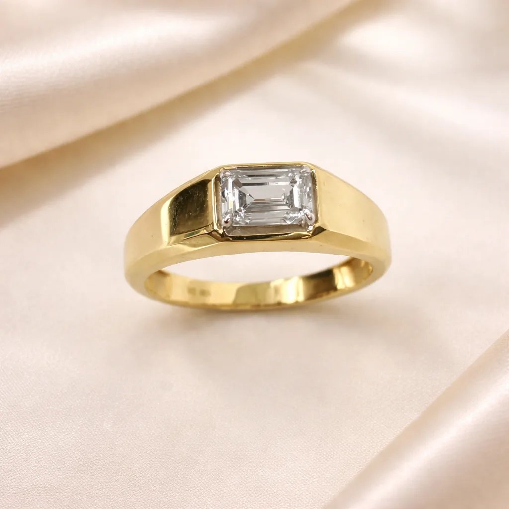 10ct Yellow Gold Gents Ring with 1.00ct Emerald Cut Lab-Grown Diamond – E/F VS | Classic Claw Set - LGR46784
