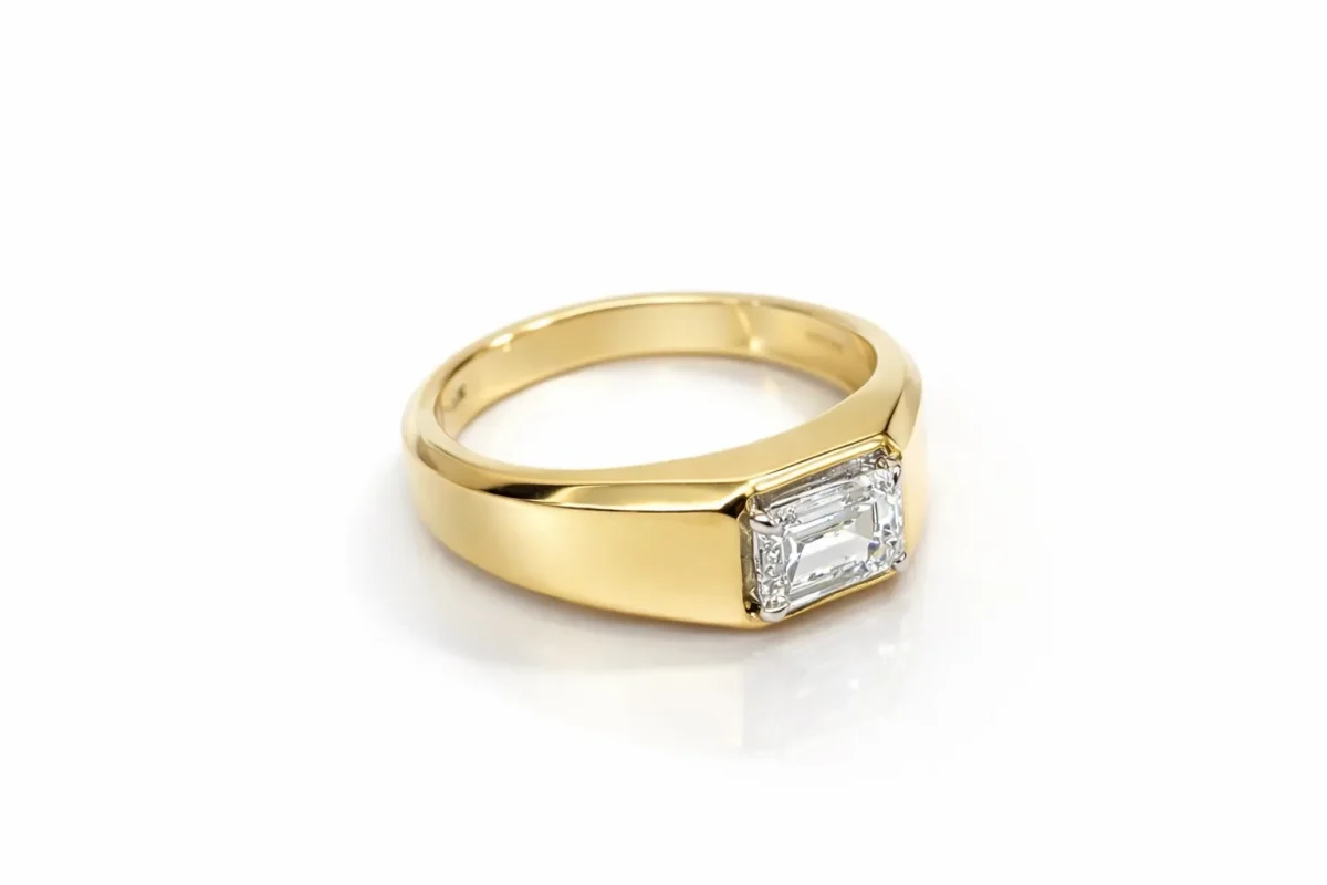 10ct Yellow Gold Gents Ring with 1.00ct Emerald Cut Lab-Grown Diamond – E/F VS | Classic Claw Set - LGR46784
