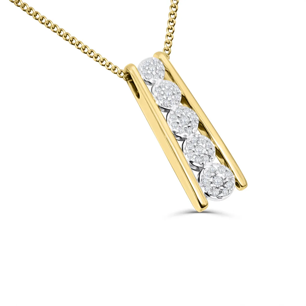10ct Yellow Gold Vertical Diamond Cluster Pendant