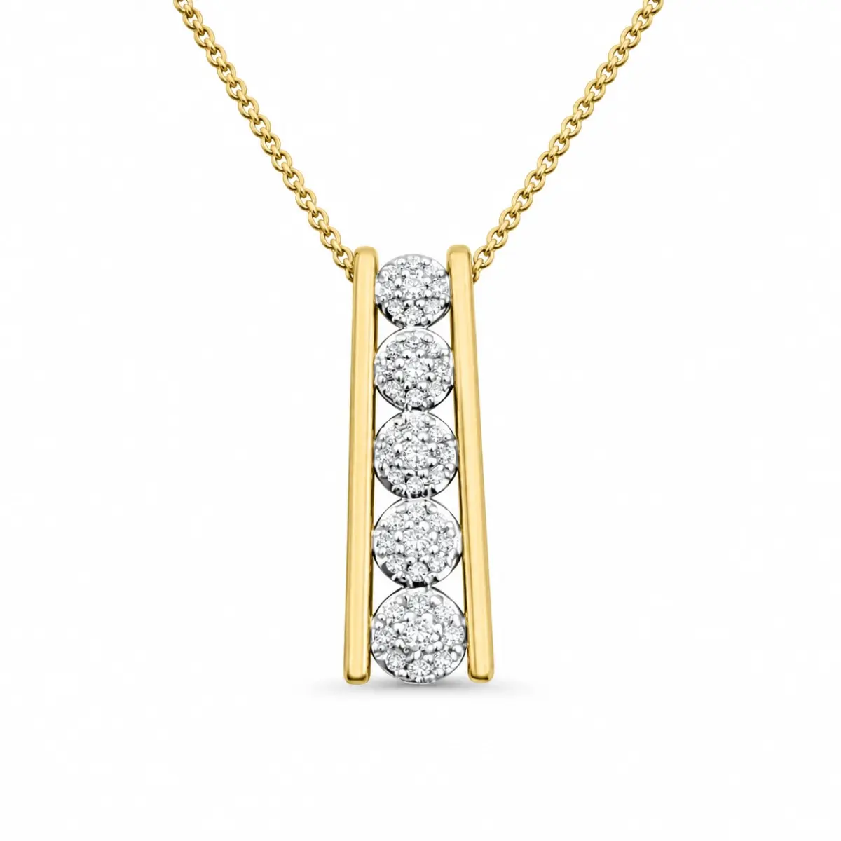 10ct Yellow Gold Vertical Diamond Cluster Pendant