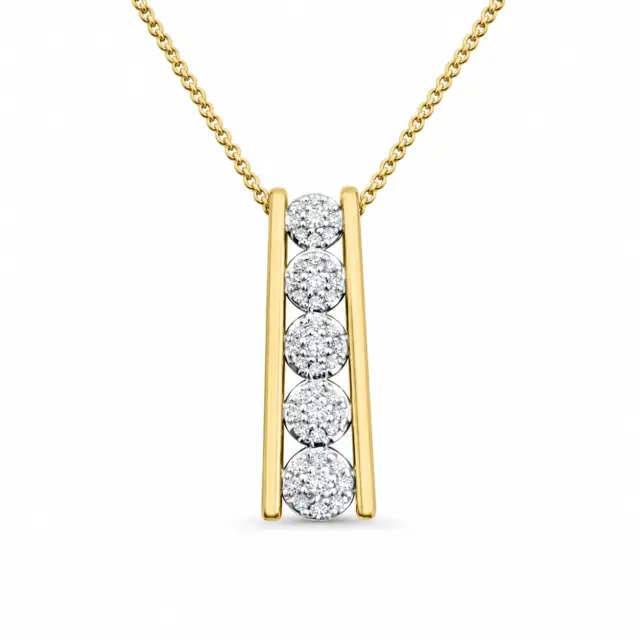 10ct Yellow Gold Vertical Diamond Cluster Pendant