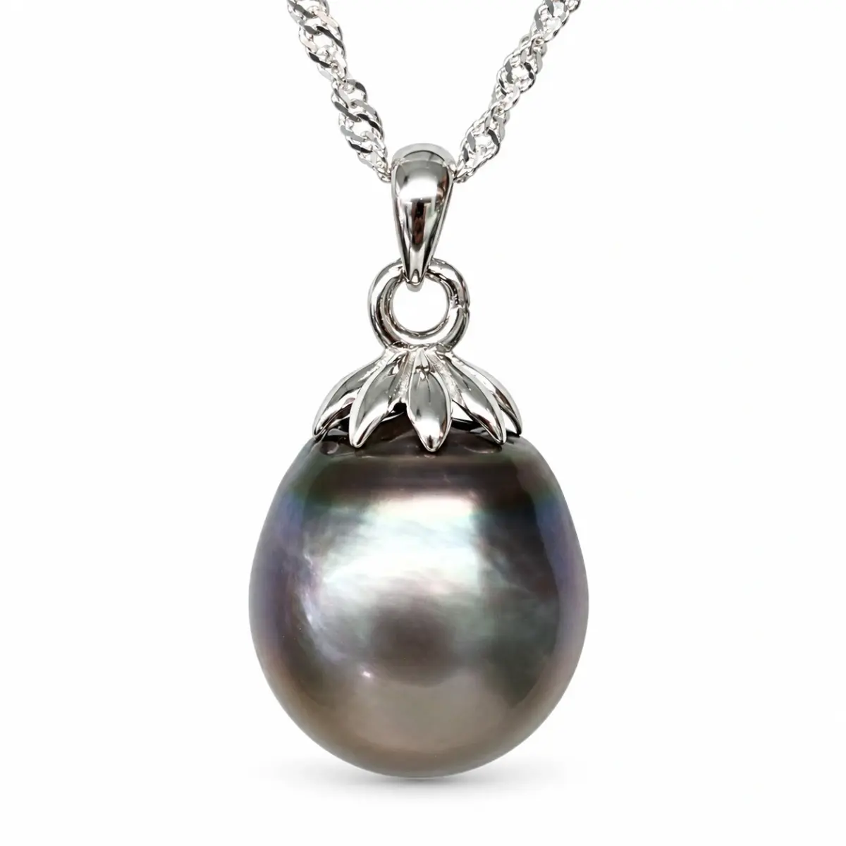 13mm Tahitian Grey Pearl Pendant with Sterling Silver Cap & Complimentary Sterling Silver Chain - SSYZ03