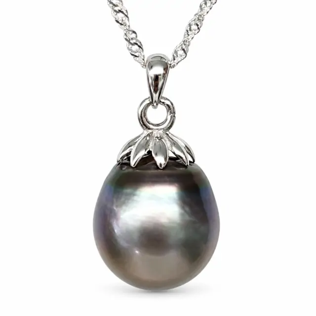 13mm Tahitian Grey Pearl Pendant with Sterling Silver Cap & Complimentary Sterling Silver Chain - SSYZ03