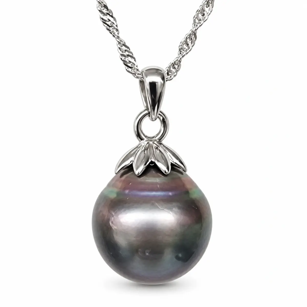 13mm Tahitian Grey Pearl Pendant with Sterling Silver Cap & Complimentary Sterling Silver Chain - SSYZ04