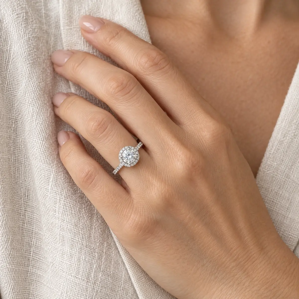 14ct White Gold Lab-Grown 1.25ct Round Enhanced Halo Engagement Ring