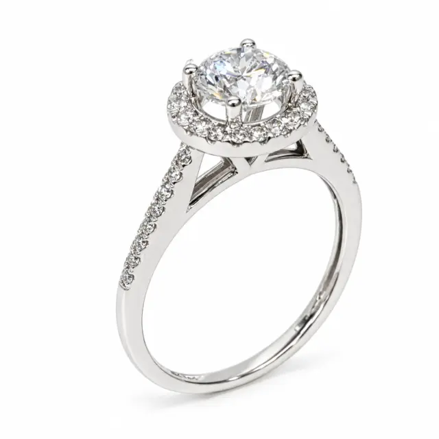 14ct White Gold Lab-Grown 1.25ct Round Enhanced Halo Engagement Ring