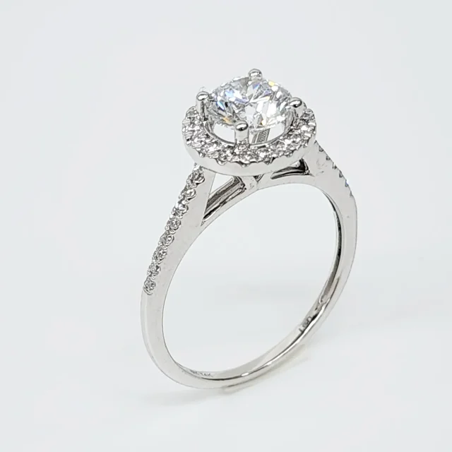 14ct White Gold Lab-Grown 1.25ct Round Enhanced Halo Engagement Ring