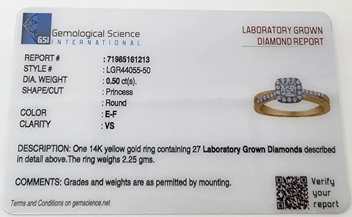 14ct Yellow Gold Lab Grown Diamond Engagement Ring 0.50ct TDW EF/VS - LGR44055