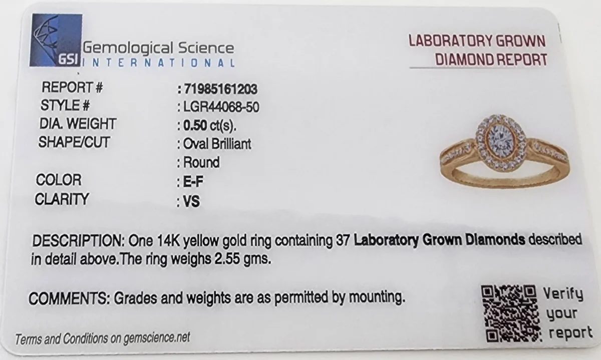 14ct Yellow Gold Lab Grown Diamond Engagement Ring 0.50ct TDW EF/VS – Oval Cut with Halo - LGR44068