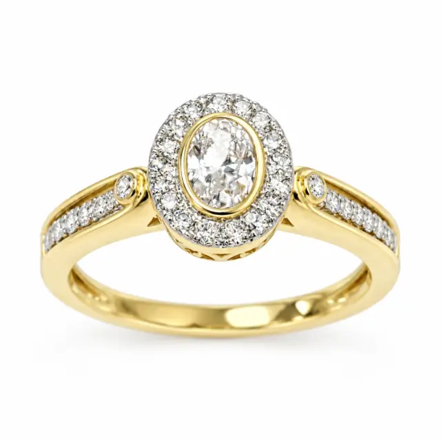 14ct Yellow Gold Lab Grown Diamond Engagement Ring 0.50ct TDW EF/VS – Oval Cut with Halo - LGR44068