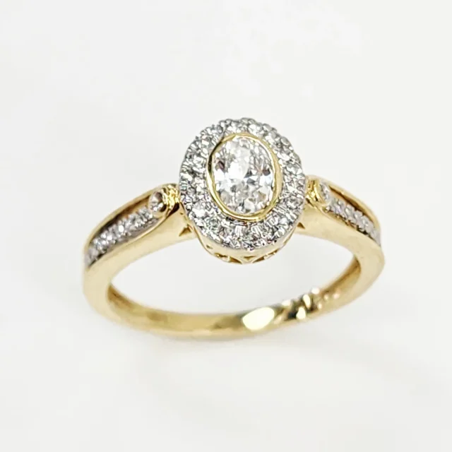 14ct Yellow Gold Lab Grown Diamond Engagement Ring 0.50ct TDW EF/VS – Oval Cut with Halo - LGR44068