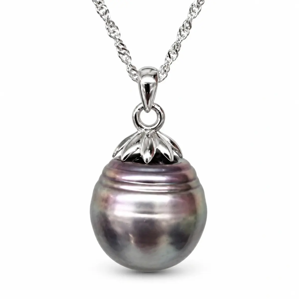 14mm Tahitian Grey Pearl Pendant with Sterling Silver Cap & Complimentary Sterling Silver Chain - SSYZ02