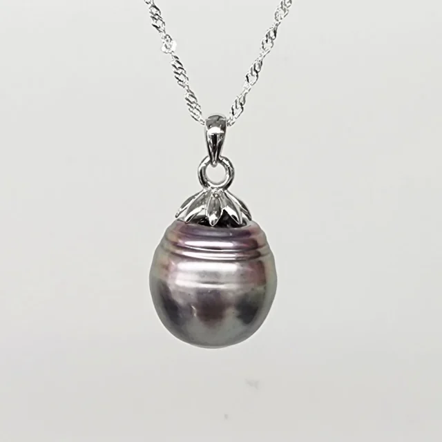 14mm Tahitian Grey Pearl Pendant with Sterling Silver Cap & Complimentary Sterling Silver Chain - SSYZ02