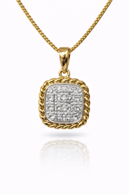 18ct Yellow Gold 0.18ct Natural Diamond Cushion Halo Pendant - 18KR45196PL