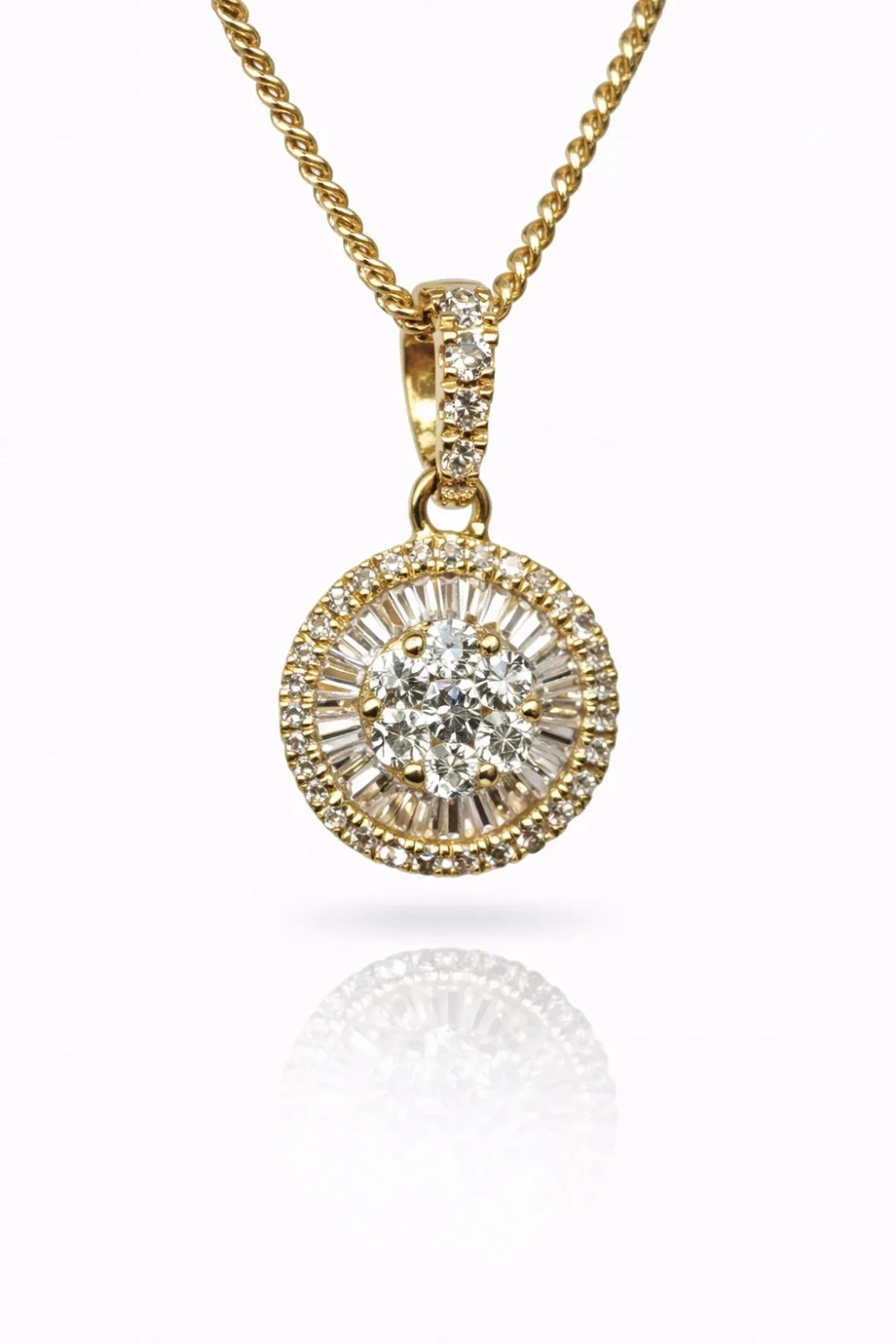 18ct Yellow Gold 0.237ct Natural Diamond Round & Baguette Halo Pendant - 18KR45196PL