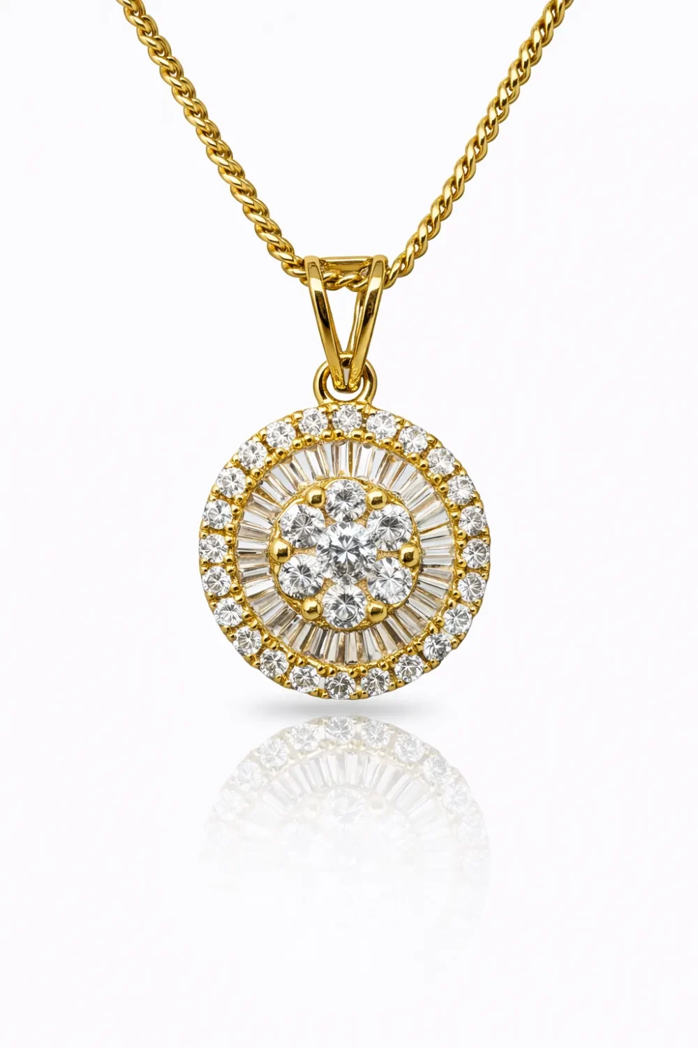 18ct Yellow Gold 0.413ct Natural Diamond Round Pendant (Round & Baguette Cluster) - 18KR18891PL