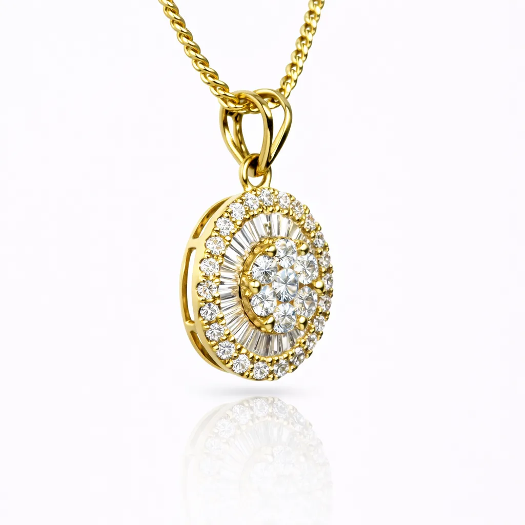 18ct Yellow Gold 0.413ct Natural Diamond Round Pendant (Round & Baguette Cluster) - 18KR18891PL