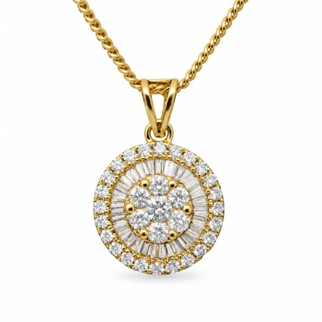18ct Yellow Gold 0.413ct Natural Diamond Round Pendant (Round & Baguette Cluster) - 18KR18891PL