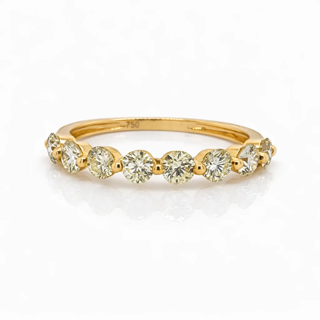 18ct Yellow Gold 0.748ct Natural Diamond Wedding Band 8 Stone Claw Set - 18KR39508EL