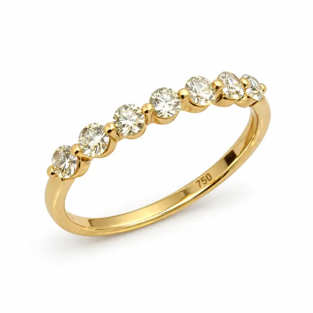 18ct Yellow Gold 0.748ct Natural Diamond Wedding Band 8 Stone Claw Set - 18KR39508EL