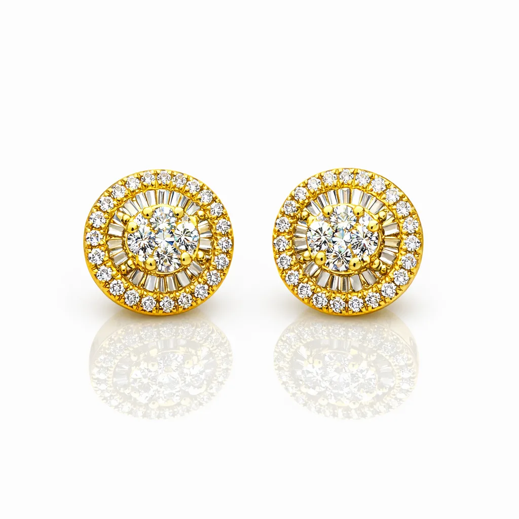 18ct Yellow Gold 0.77ct Natural Diamond Round Halo Stud Earrings - 18KR18891EL