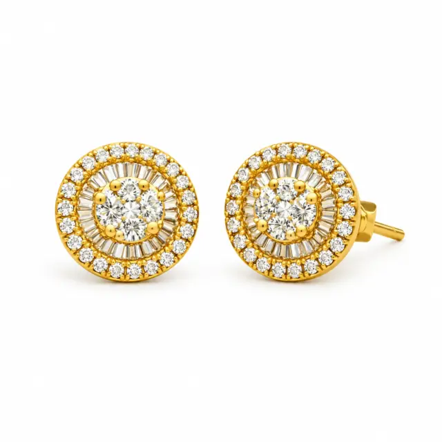 18ct Yellow Gold 0.77ct Natural Diamond Round Halo Stud Earrings - 18KR18891EL