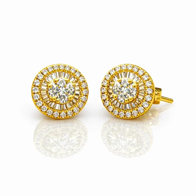 18ct Yellow Gold 0.77ct Natural Diamond Round Halo Stud Earrings - 18KR18891EL