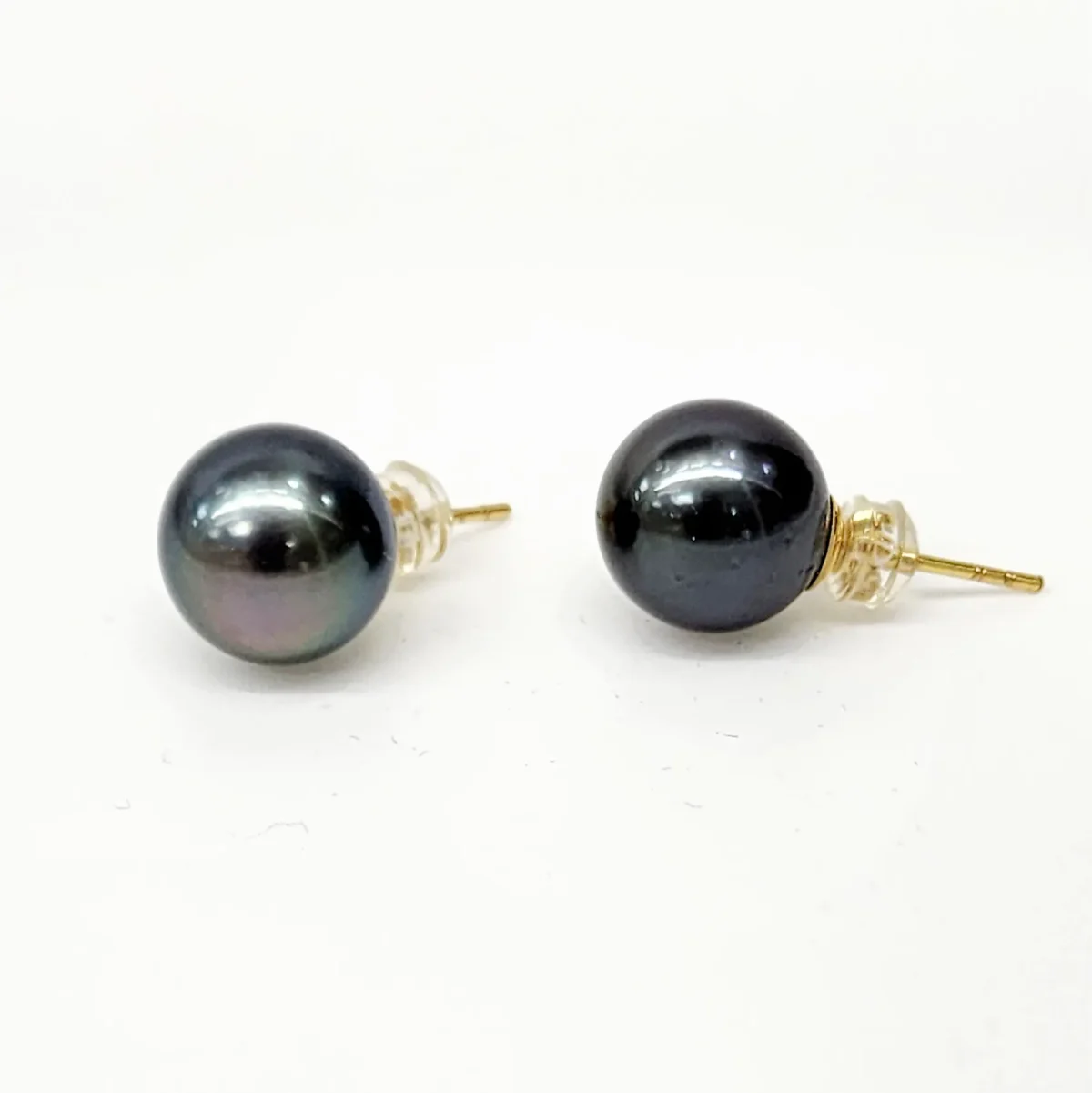18ct Yellow Gold 11.5-12.0mm Tahitian Black Pearl Stud Earrings