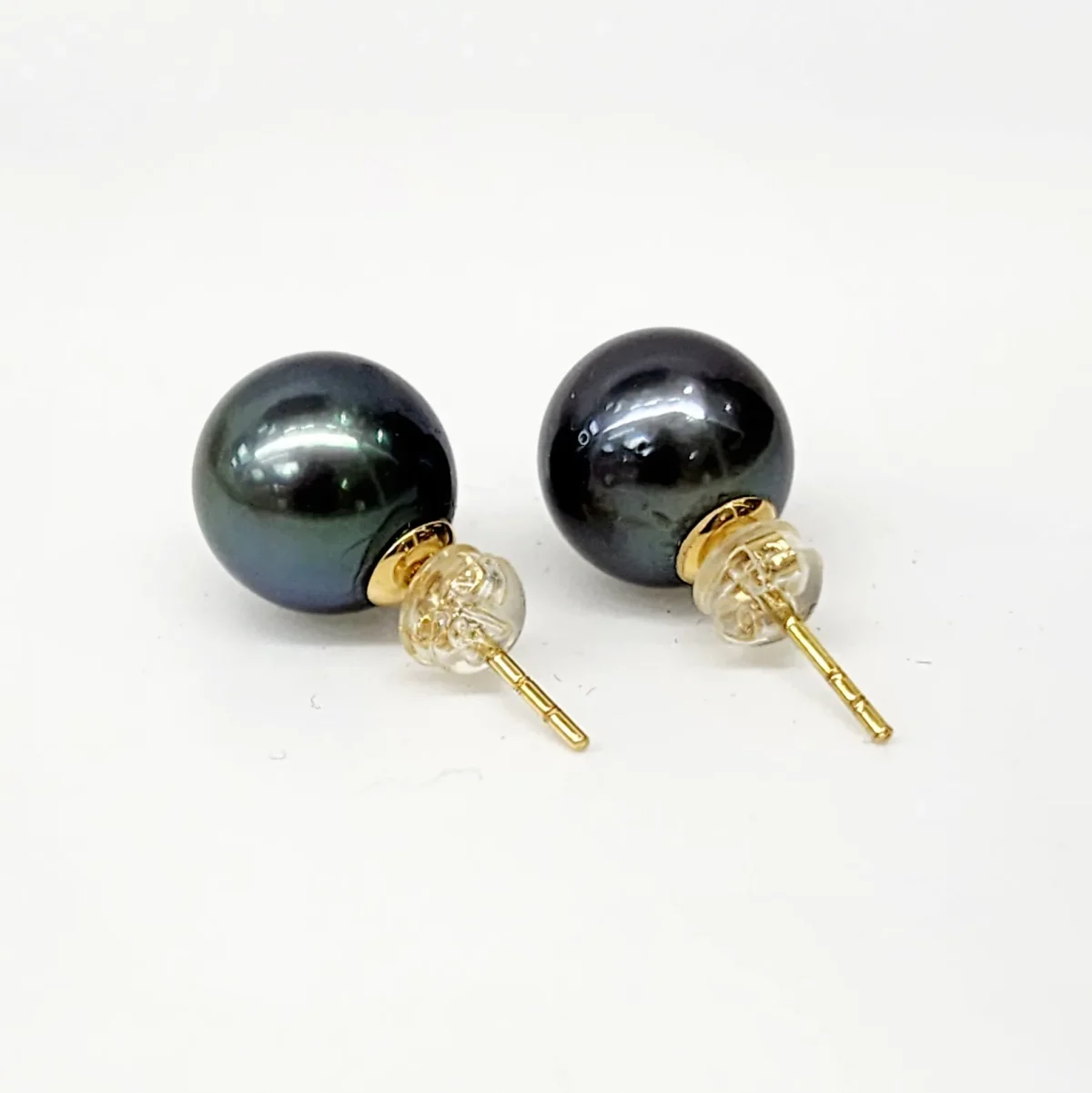18ct Yellow Gold 11.5-12.0mm Tahitian Black Pearl Stud Earrings