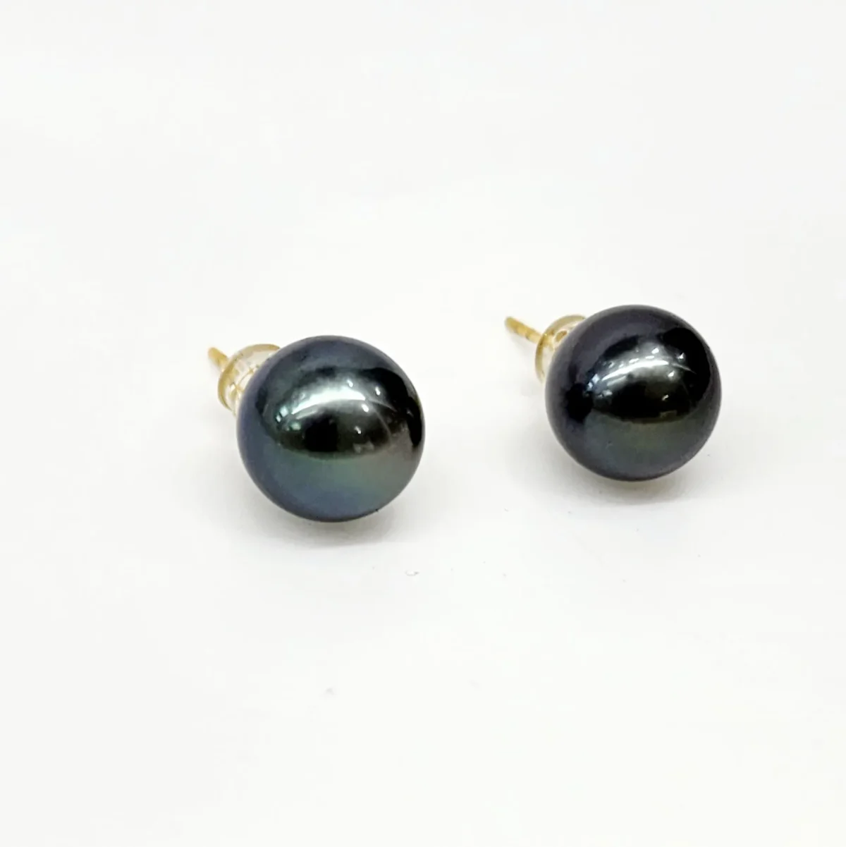 18ct Yellow Gold 11.5-12.0mm Tahitian Black Pearl Stud Earrings