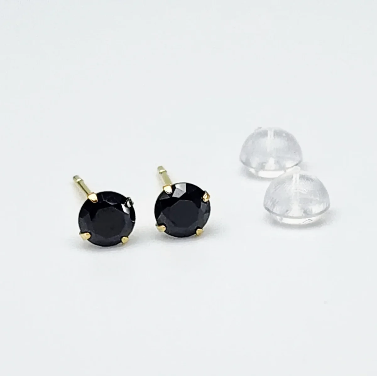 18ct Yellow Gold 4mm Round 4 Claw Black Coloured Cubic Zirconia Stud Earrings - K18CZBLK