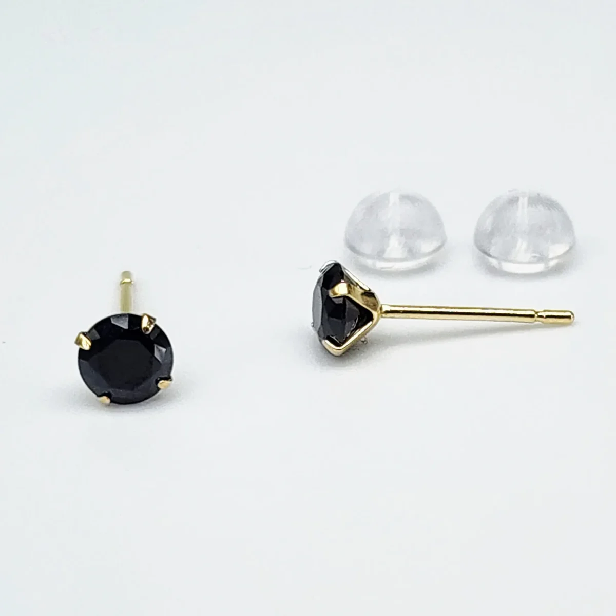 18ct Yellow Gold 4mm Round 4 Claw Black Coloured Cubic Zirconia Stud Earrings - K18CZBLK