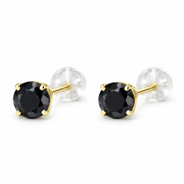 18ct Yellow Gold 4mm Round 4 Claw Black Coloured Cubic Zirconia Stud Earrings - K18CZBLK